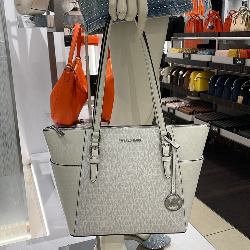 Michael Kors Charlotte Large Logo and Leather Top-Zip Tote Bag
Optic White 
NWT - Picture 2 of 16